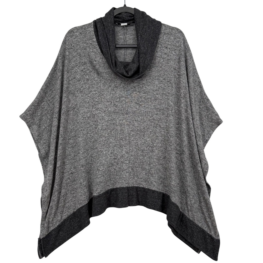 White House Black Market Poncho Women XS Gray Cowl Neck Colorblock Knit Sweater